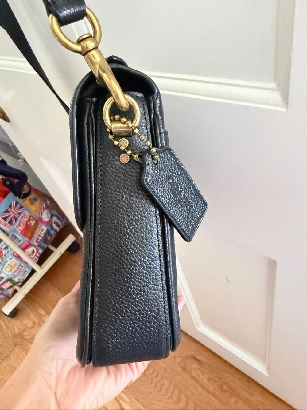 Coach Black Leather Shoulder Bag with Gold Turnlock